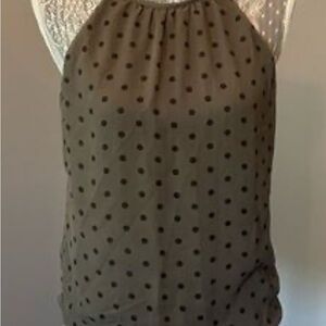 Express Women XS Olive Polka Dot Tank Top Sheer Fabric Elastic Hem Keyhole Back